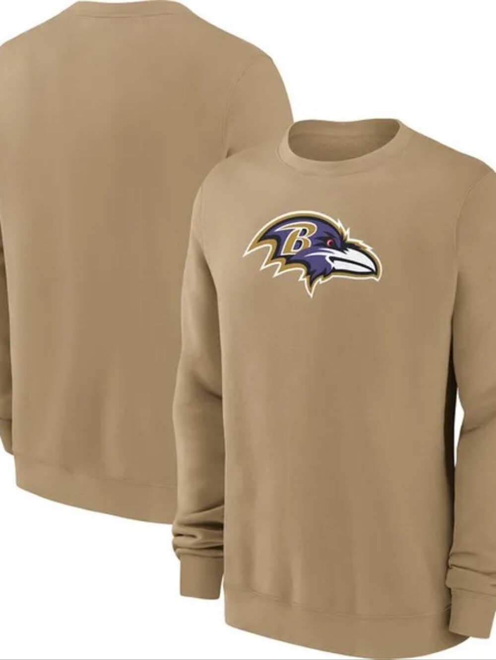 Nike Baltimore Ravens NFL Crewneck Sweatshirt Mens Khaki Fleece Pullover Logo